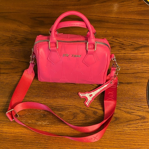 Betsey Johnson Handbags - Betsey Johnson Pink Mini Duffel Crossbody Bag Eiffel Tower Paris Barrel Purse
